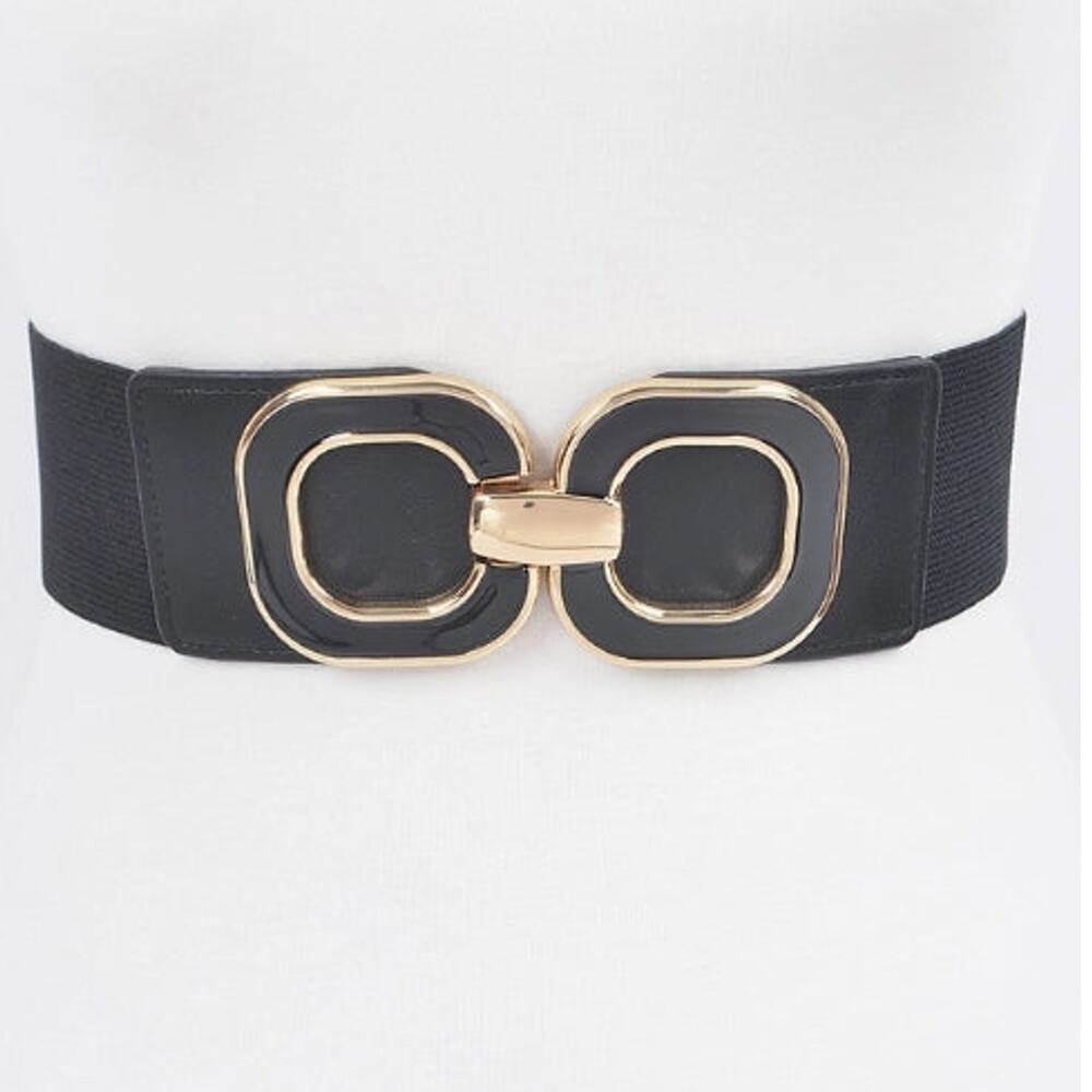 Black Multi Metal Buckle Elastic Belt